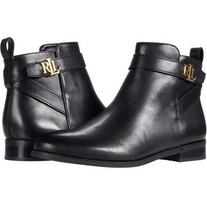 Lauren Ralph Lauren Black Ankle Booties with Gold Accent